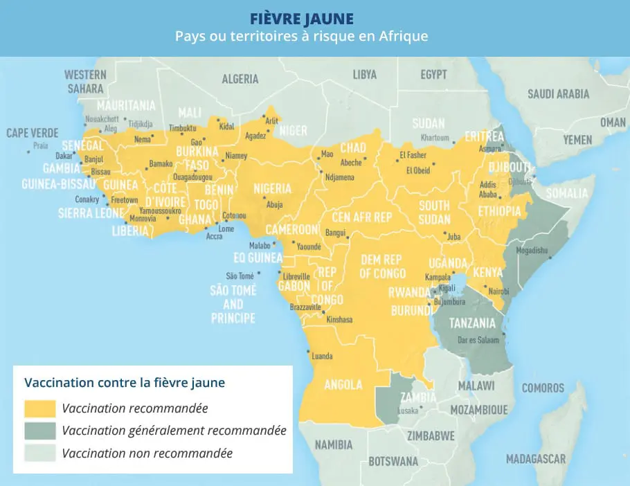 Carte fièvre jaune en Afrique